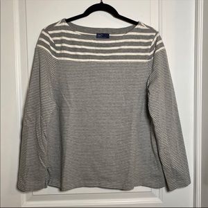 GAP Grey and White Striped Crew Neck Sweater